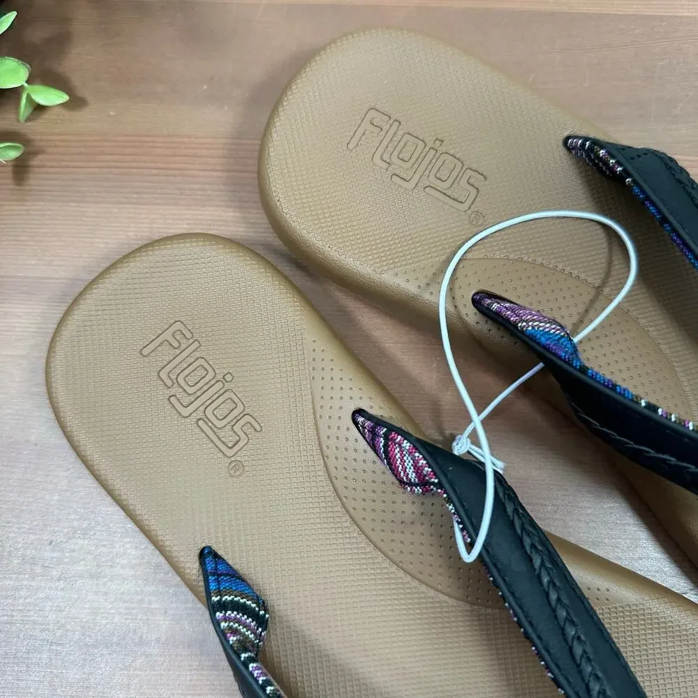 Flojos Women's Flip Flop Sandals Black‎ Tan Size 7